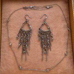 Silver and Crystal Dangle Earrings and Matching Necklace